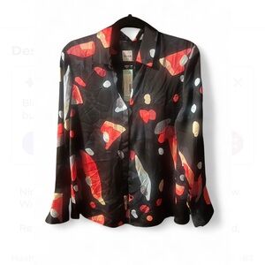 NIC+ZOE Black and Red Abstract Button Down Shirt